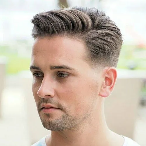 Side Swept Short Hair with A Low Taper